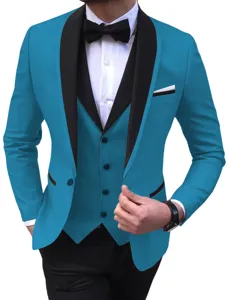 Herren Slim Fit 3-Teiliger Kontrast Smoking Anzug Business Hochzeit Detailansicht