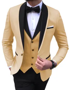 Detailansicht der stilvollen Herren Slim Fit Anzugjacke und Weste mit klassischem Revers.
