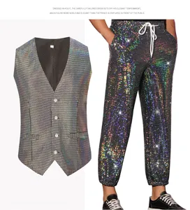 Herren Pailletten Weste und Hose Set glänzende Bühne Performance Party Tanz Outfit Club Wear.