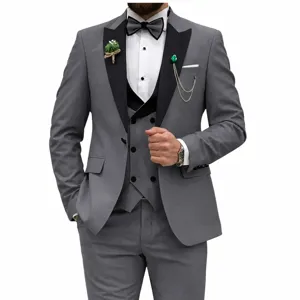 Men Slim Fit Polyester Business Suit Blazer Vest Pants Formal Hosting Wedding Banquet Groom Tuxedo Set Evening Party Dress