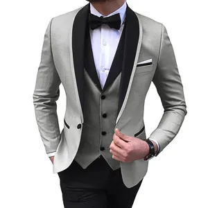 Herren Slim Fit 3-Teiliger Anzug Kontrast Schalkragen Business Formell Blazer Weste Hose Set Einreihig Polyester Anzug