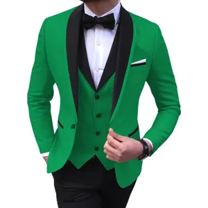 Herren Slim Fit 3-Teiliger Farbblock Anzug Business Hochzeit Sakko Weste Hose Set