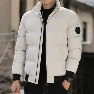 Herren Winter Freistehkragen gefütterte Jacke dick warm einfarbig kurze Mode Oberbekleidung