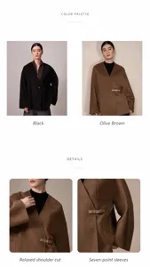 Women's double-faced cashmere silk wrap coat short V-neck belted jacket elegant winter