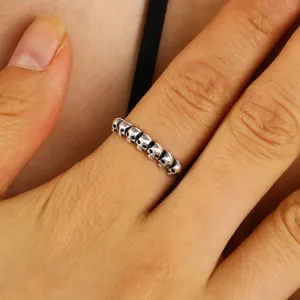 Anello con teschio argentato stile gotico punk regolabile aperto per festa Halloween