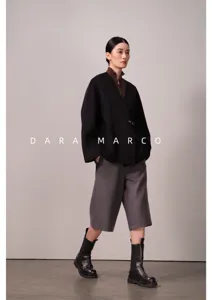 Women double-faced cashmere short wool coat V-neck crossover winter jacket fashion apparel