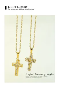 Europäischer und amerikanischer Titanstahl Zirkon Kreuz Halskette Damen Schmuck Kette