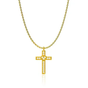 Elegante goldene Edelstahl Kreuz Halskette mit funkelnden Zirkonia Damen Schmuck.