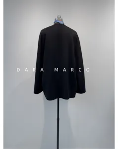 Black short wool blend cashmere coat for women winter minimalist elegant outerwear jacket.