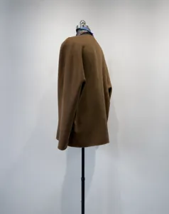 Brown double-faced wool short coat women V-neck wrap autumn winter fashion outerwear.