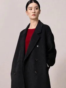 Manteau pour Femmes en Pure Laine Australienne Double Face Fait Main Long Double Boutonnage Col à Revers Pardessus Élégant Hiver