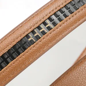 Men 3.5cm brown split leather belt strap replacement automatic buckle luxury style.