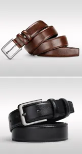 Men vintage leather belt classic metal pin buckle casual business trousers belts stylish