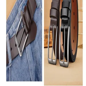 Men's casual faux leather belt with alloy pin buckle, versatile pants belt for daily use.