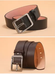 Vista detallada de cinturón informal para hombre de cuero PU con hebilla de metal clásica.