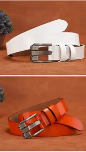 Women genuine leather belt minimalist casual pin buckle cowhide waist belt for jeans style