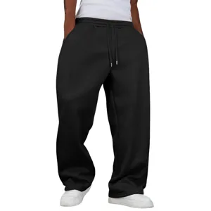 Men Casual Solid Color Fleece Lined Loose Straight Leg Sweatpants Winter Warm Athletic Jogger Pants