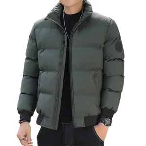 Herren Winter Verdickter Stehkragen Pufferjacke Freizeit Einfarbig Warme Oberbekleidung Main