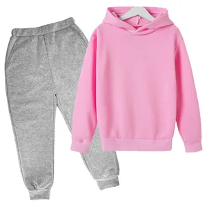 Ensemble sweat à capuche et pantalon de survêtement uni pour enfants, tenue polaire.