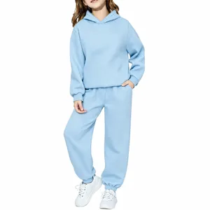 Ensemble Haut Et Bas À Capuche Doublé Polaire Enfant Décontracté Couleur Unie Garçons Filles Automne Hiver Mode Sport Sweat À Capuche Et Pantalon