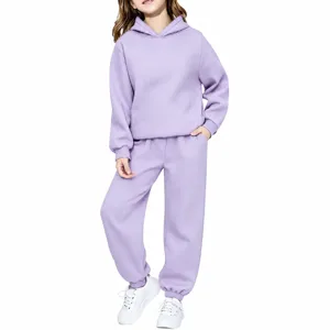 Ensemble sweat à capuche et pantalon en molleton uni pour enfants, mode automne.