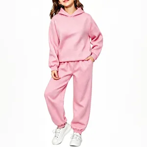 Ensemble sweat à capuche et pantalon rose pour enfants, tenue décontractée confortable.
