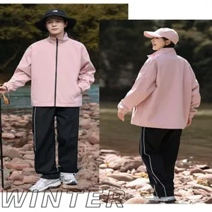 Outdoor couple windbreaker jacket and pants sportswear set for spring and autumn seasons.