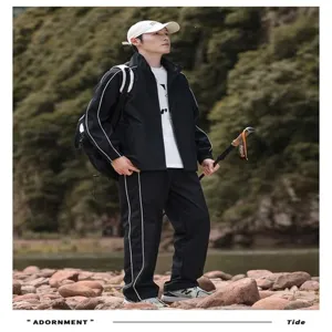 Men's outdoor sports track jacket and pants set, casual windbreaker suit for spring and autumn.