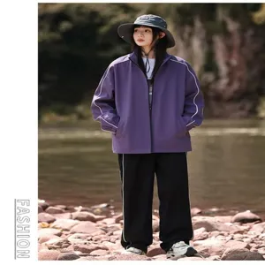 Outdoor windbreaker jacket suit couple sports set spring autumn purple coat casual pants