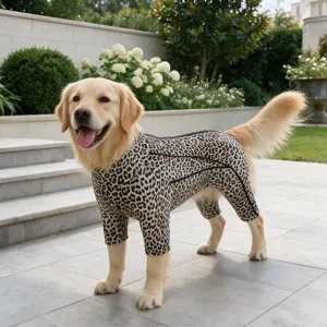 Leopard Print Dog Jumpsuit Full Body Dog Clothes Soft Breathable Pet Onesie for Large Dogs