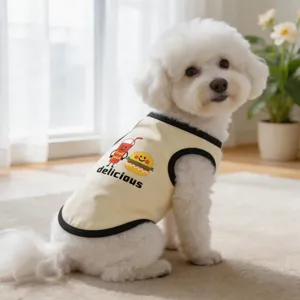 Breathable summer dog vest with cute cartoon print, lightweight pet apparel for small dogs.