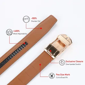 Mens automatic buckle leather belt business casual adjustable strap with cut-to-fit design.