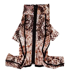 Snake print dog jumpsuit four leg pet clothing detail view for medium and large dogs