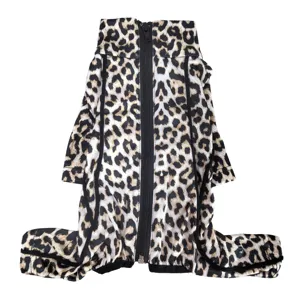 Leopard print pet dog clothes four-leg jumpsuit with front zipper detail for small medium large pets