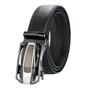 Men's leather belt with stylish automatic metal buckle, casual business daily wear.