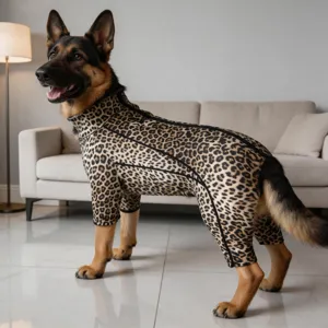 Leopard print dog jumpsuit four-legged pet clothes for medium large dogs comfortable and stylish
