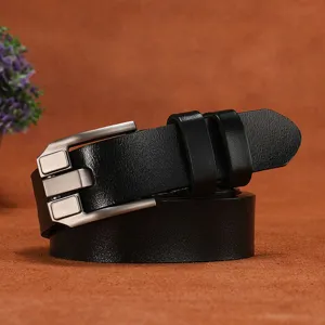 Women genuine leather belt casual metal pin buckle cowhide waist strap for jeans daily wear