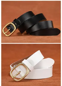 Women genuine leather belt classic pin buckle casual business black white belt fashion set