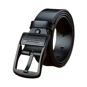 Cinturón de cuero negro para hombre con hebilla de metal elegante estilo casual diario.
