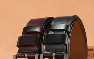 Classic men's leather belt with metal pin buckle, perfect for daily casual and business wear.