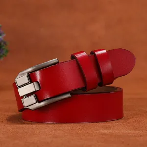 Women genuine leather belt stylish casual pin buckle cowhide waist belt for jeans.