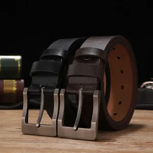 Men's Genuine Cowhide Leather Belt Vintage Casual Metal Pin Buckle Waistband Classic Business Pants Belt For Men