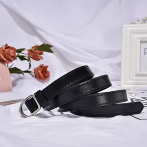 Classic black PU leather belt for men and women, featuring a stylish metal pin buckle.