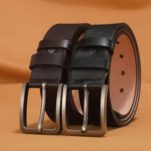 Men's casual PU leather belt with classic square pin buckle, stylish daily trouser belt.