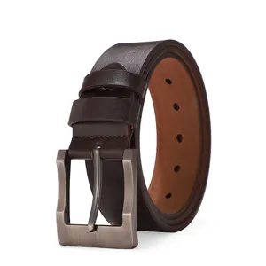 Men's brown leather pin buckle belt casual waist belt classic design main product view