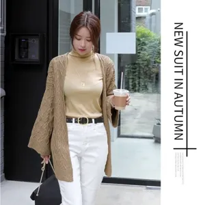 Stylish women knit cardigan and leather belt autumn casual fashion outfit daily wear chic
