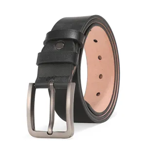 Classic men's casual black PU leather belt with sturdy metal square pin buckle daily wear.