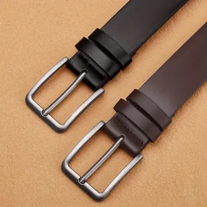 Men's casual faux leather belt with metal pin buckle, versatile classic design for pants and coats.