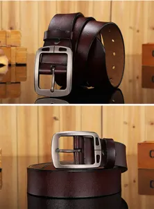 Men genuine leather belt retro pin buckle cowhide business casual waist belt detail view