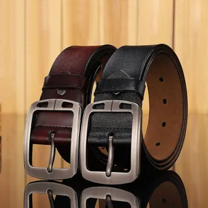 Men Vintage Genuine Leather Belt Casual Business Metal Pin Buckle Solid Cowhide Waistband For Trousers